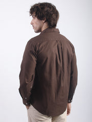 Cotton Linen Dark Brown Full Sleeve Shirt