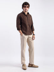Cotton Linen Dark Brown Full Sleeve Shirt