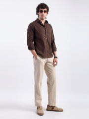 Cotton Linen Dark Brown Full Sleeve Shirt