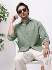 Cotton Linen Green Full Sleeve Shirt