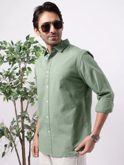 Cotton Linen Green Full Sleeve Shirt