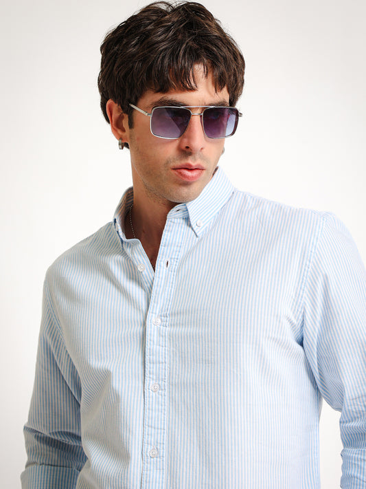 Oxford Stripes Light Blue Full Sleeve Shirt