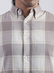 Cotton Linen Checks Light Brown Full Sleeve Shirt