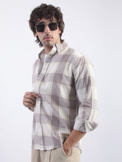 Cotton Linen Checks Light Brown Full Sleeve Shirt