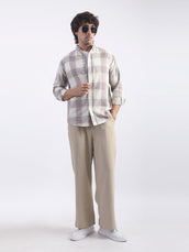 Cotton Linen Checks Light Brown Full Sleeve Shirt