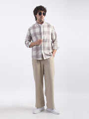Cotton Linen Checks Light Brown Full Sleeve Shirt