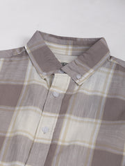 Cotton Linen Checks Light Brown Full Sleeve Shirt