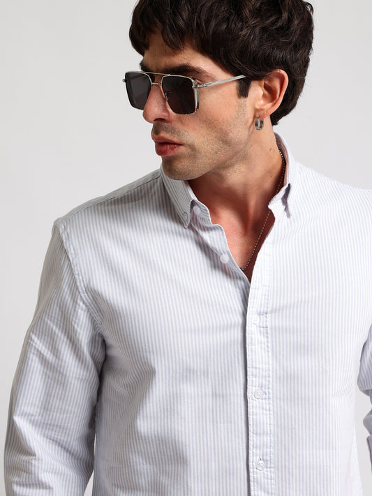 Oxford Stripes Light Grey Full Sleeve Shirt