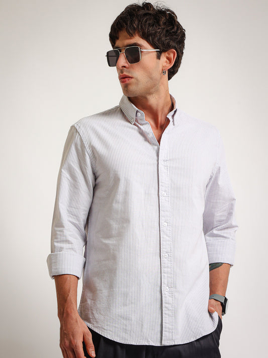 Oxford Stripes Light Grey Full Sleeve Shirt