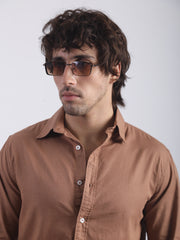 Cotton Linen Mocha Brown Full Sleeve Shirt