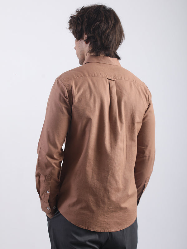 Brown full sleeve cotton linen mocha shirt for men - view 6