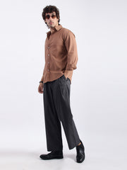Cotton Linen Mocha Brown Full Sleeve Shirt
