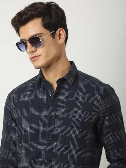Navy Windowpane Checks Shirt