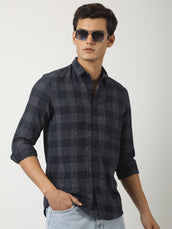 Navy Windowpane Checks Shirt