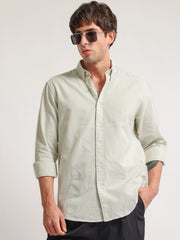 Oxford Stripes Pista Green Full Sleeve Shirt