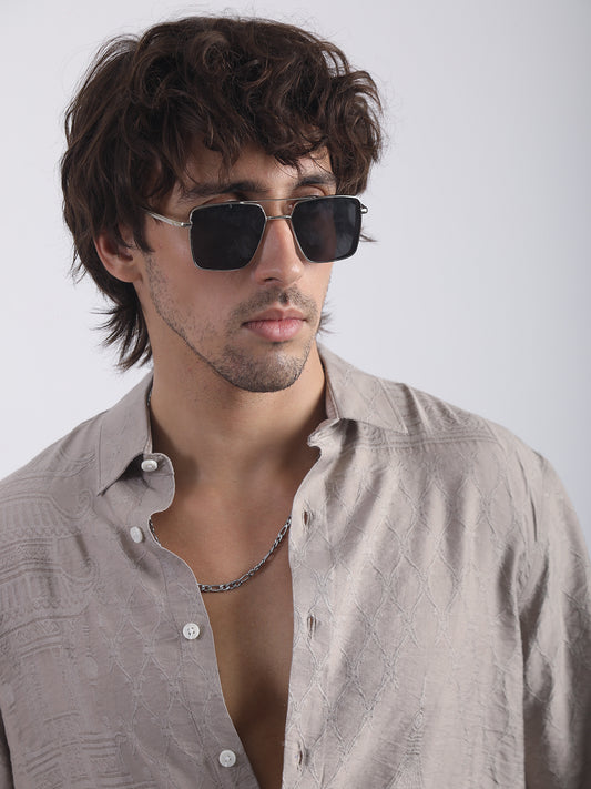 Geometric Silver Grey Full Sleeve Shirt