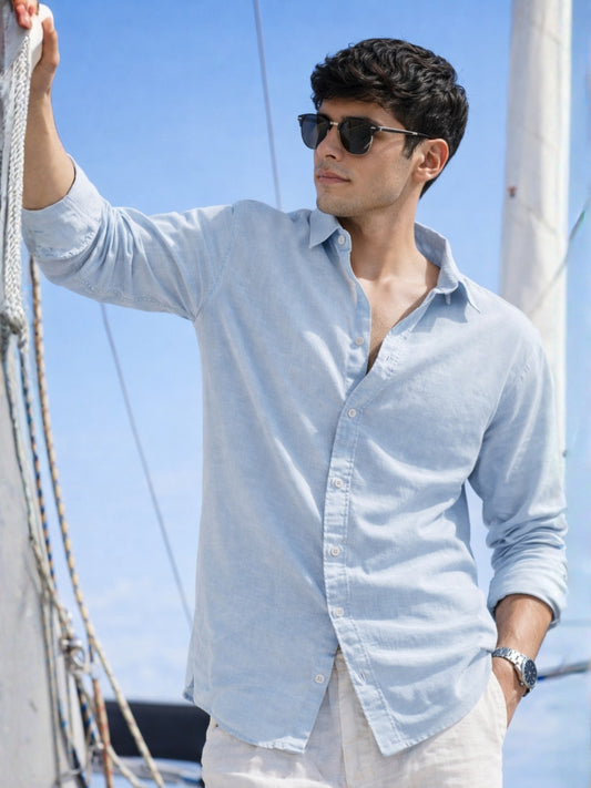 Cotton Linen Sky Blue Full Sleeve Shirt