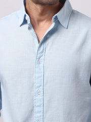 Cotton Linen Sky Blue Full Sleeve Shirt
