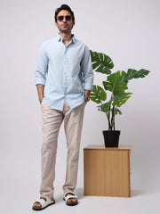 Cotton Linen Sky Blue Full Sleeve Shirt