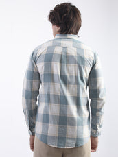 Cotton Linen Checks Teal Blue Full Sleeve Shirt
