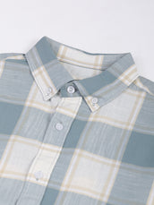 Cotton Linen Checks Teal Blue Full Sleeve Shirt