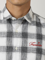 Freedom Embroidered White Checked Shirt