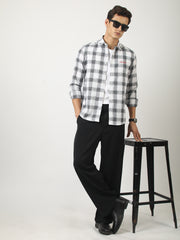 Freedom Embroidered White Checked Shirt