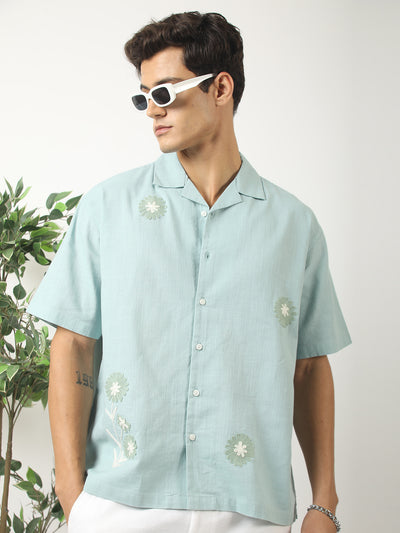 Mystic Petals Aqua Blue Shirt