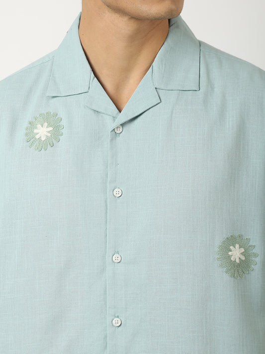 Mystic Petals Aqua Blue Shirt