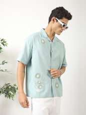 Mystic Petals Aqua Blue Shirt