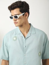 Mystic Petals Aqua Blue Shirt