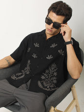 Oasis Embroidered Black Shirt