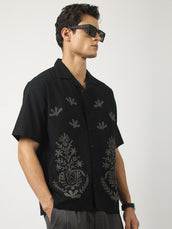 Oasis Embroidered Black Shirt