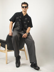 Oasis Embroidered Black Shirt