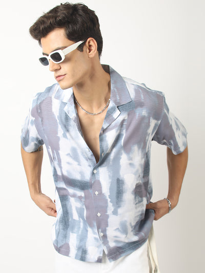 Blue Costal Blur Blue Half Sleeve Shirt