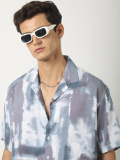 Blue Coastal Blur Blue Half Sleeve Shirt