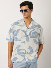 Soft Tropic Resort Cream, Blue Half Sleeve Shirt