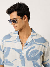 Soft Tropic Resort Cream, Blue Half Sleeve Shirt