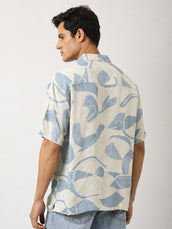 Soft Tropic Resort Cream, Blue Half Sleeve Shirt