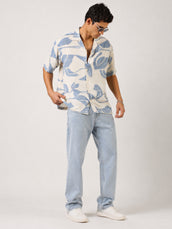 Soft Tropic Resort Cream, Blue Half Sleeve Shirt