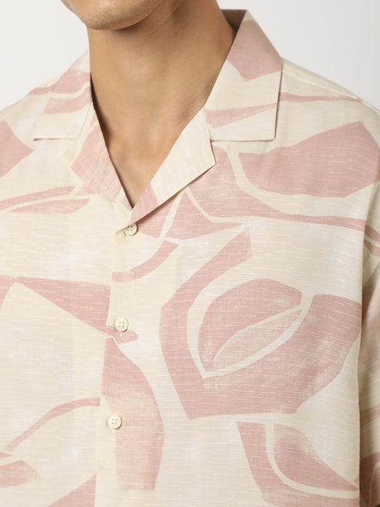 Soft Tropic Resort Cream, Pink Half Sleeve Shirt
