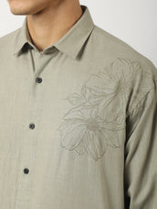 LeafLine Embroidery Dusty Green Shirt