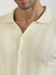 Cream Las Vegas Flat-Knit Half-Sleeve Polo Shirt