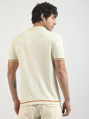 Cream Las Vegas Flat-Knit Half-Sleeve Polo Shirt
