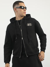 Graphic Print Black Boxy Hoodie Sweatshirt