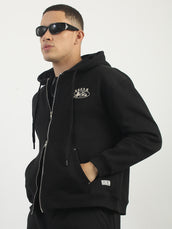 Graphic Print Black Boxy Hoodie Sweatshirt