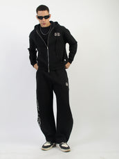 Graphic Print Black Boxy Hoodie Sweatshirt
