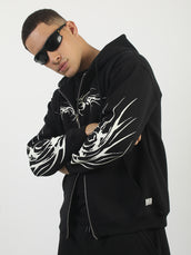 Tribal Graphic Print Black Oversized Fit Hoodie Sweatshirt