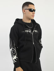 Tribal Graphic Print Black Oversized Fit Hoodie Sweatshirt