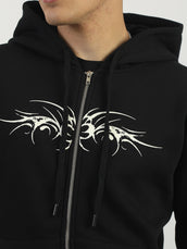 Tribal Graphic Print Black Oversized Fit Hoodie Sweatshirt